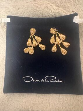 Oscar de la Renta Gold-tone Crystal Branch Cluster Drop Earrings